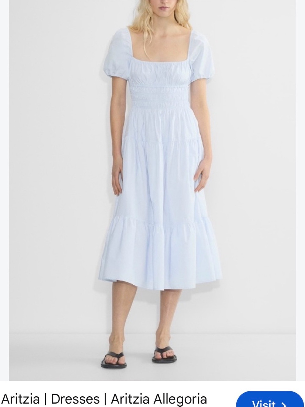 Wilfred Light Blue Smocked Midi Dress